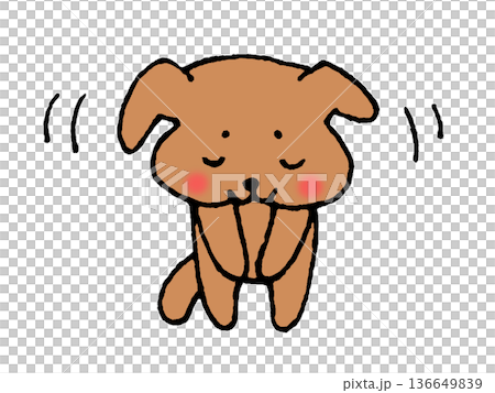 一幅可愛的狗狗鞠躬的插圖，它低下頭，做出請求。 136649839