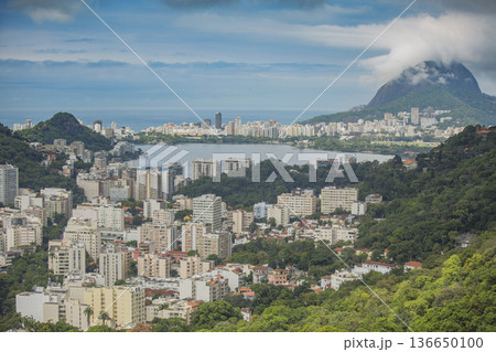 View of favelas and ocean in Rio 136650100