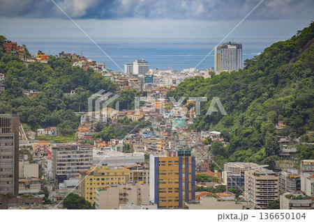 View of favelas and ocean in Rio de Janeiro View of favelas and ocean in Rio de Janeiro 136650104