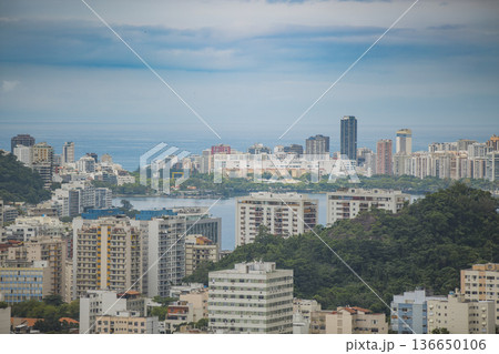 View of favelas and ocean in Rio 136650106