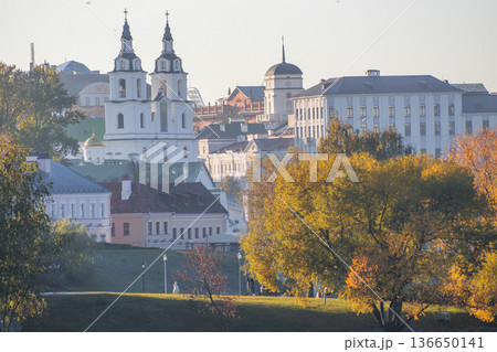 golden autumn. in the center of Minsk view of the old city. Belarus 136650141