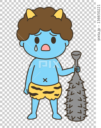 Cute illustration of a crying blue demon 136650221