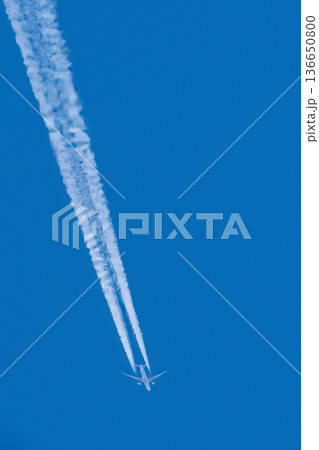 青空を飛行する飛行機 136650800