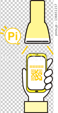 スマホのQRコード決済のイラスト。キャッシュレス決済、電子マネー支払い、スマート会計のイメージ 136651157