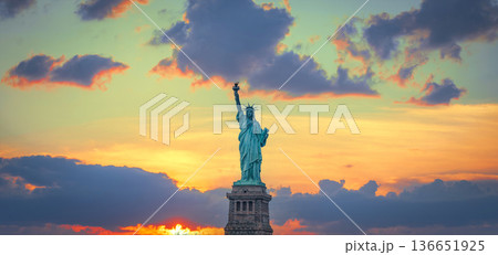 Sunset over the Statue of Liberty 136651925