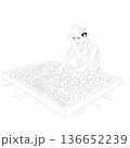Man Sorting Coffee Beans on Drying Rack Line Art 136652239