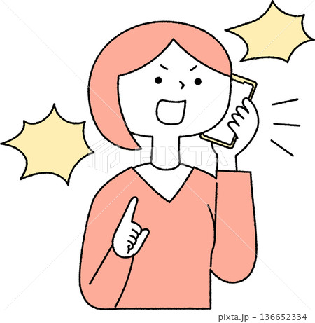 電話口で怒鳴る若い女性単色 136652334