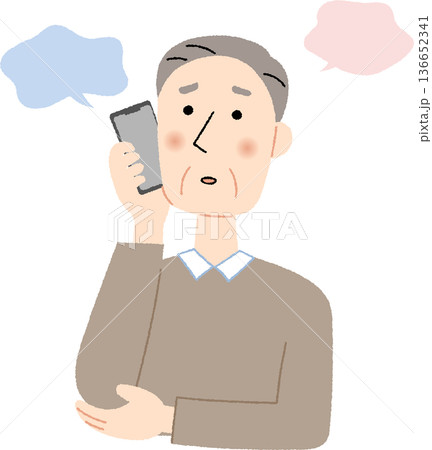 不安そうにスマホで通話するシニア男性 136652341