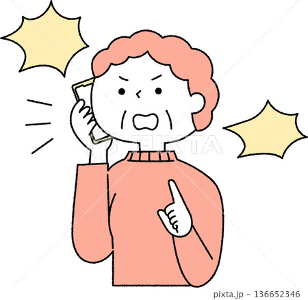 怒って電話をしているシニア女性単色 怒って電話をしているシニア女性単色 136652346