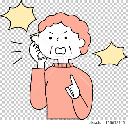怒って電話をしているシニア女性単色 怒って電話をしているシニア女性単色 136652346
