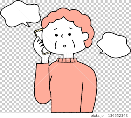 Senior woman talking on smartphone anxiously, monochrome Senior woman talking on smartphone anxiously, monochrome 136652348