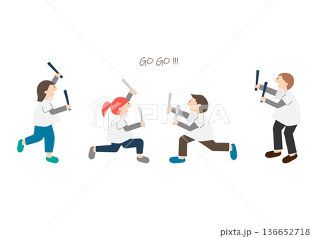 スポーツの応援をする男女のイラスト素材 136652718