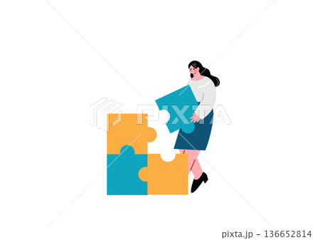 パズルのピースを持つ女性のイラスト素材 136652814