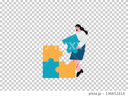 パズルのピースを持つ女性のイラスト素材 136652814