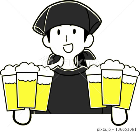 ビールを運ぶ居酒屋女性店員のイラスト 136653061