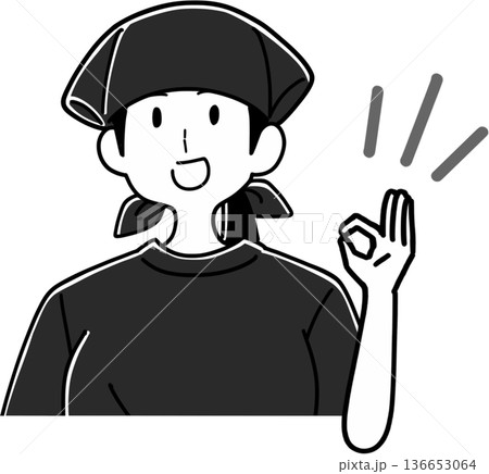 OKサインを出す居酒屋女性店員のイラスト 136653064