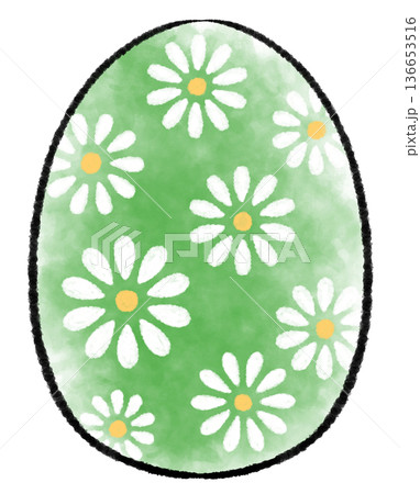 花柄の緑のイースターエッグの水彩風イラスト 花柄の緑のイースターエッグの水彩風イラスト 136653516