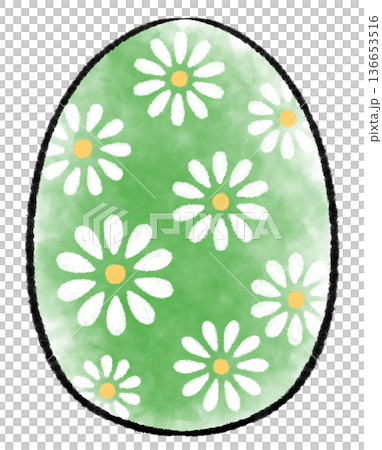 花柄の緑のイースターエッグの水彩風イラスト 花柄の緑のイースターエッグの水彩風イラスト 136653516