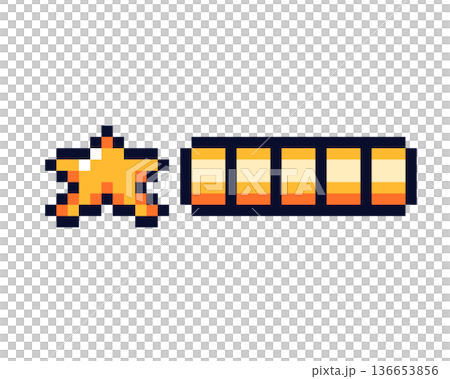 Pixel art star and battery icon, retro gaming graphic elements 136653856