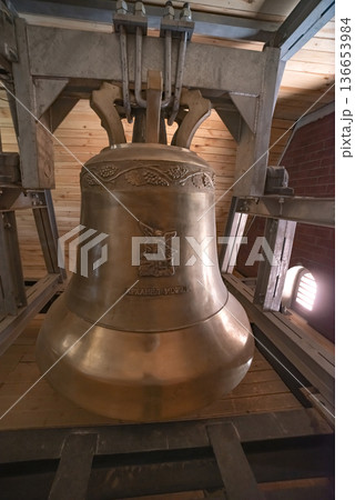 church bronze bells inside the tower at the Church of Saints Simeon and Helena church bronze bells inside the tower at the Church of Saints Simeon and Helena 136653984