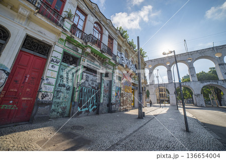 Street graffiti covers houses in Rio 136654004