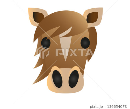 Cute cartoon horse head with a white blaze and friendly black eyes 136654078