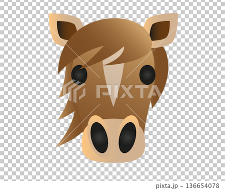Cute cartoon horse head with a white blaze and friendly black eyes 136654078