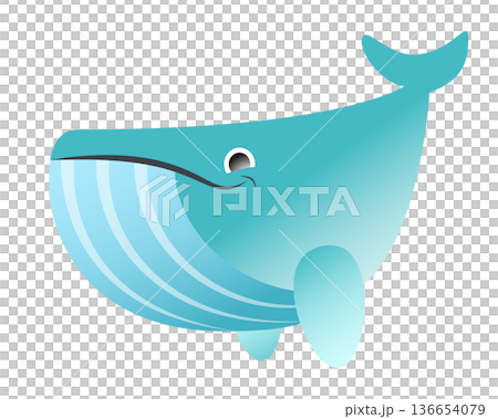 Cute cartoon blue whale illustration with gradient and simple design 136654079