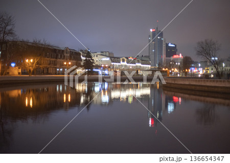 Modern center of Minsk at night Modern center of Minsk at night 136654347