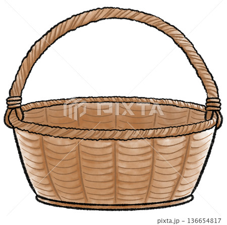 茶色のシンプルなかごの水彩風イラスト 136654817