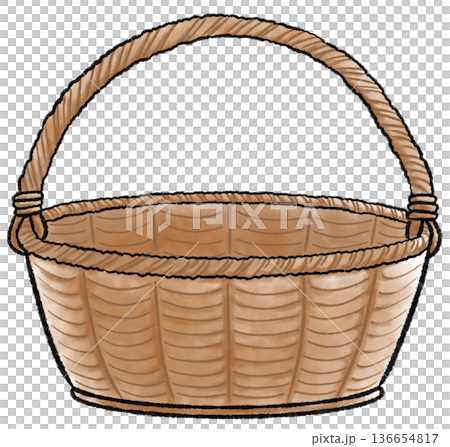 Watercolor illustration of a simple brown basket 136654817