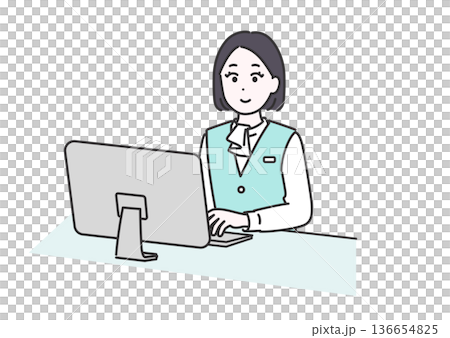 パソコンの前で仕事をする女性事務員のイメージイラスト 136654825