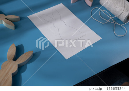 Easter bunny made of rope using hot glue Reindeer fingerprints Sustainable Christmas preparation Diy process of making handmade greeting cards. Step by step activity for children. Inclusive and 136655244