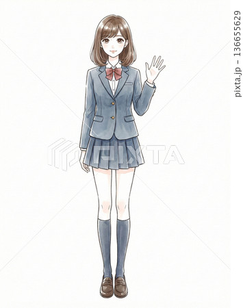 立って手を振る女子高生 136655629