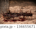 Crown of Thorns covered with blood representing the Crucifixion of Christ on the Cross. Christianity concept 136655671