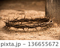 Crown of Thorns representing the Crucifixion of Christ on the Cross. Christianity concept 136655672