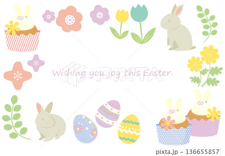 イースターエッグ、うさぎとスイーツイラストセット 136655857