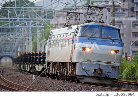 東海道本線　真鶴　JR貨物　EF66-106（吹田）＋日鐵チキ 136655964