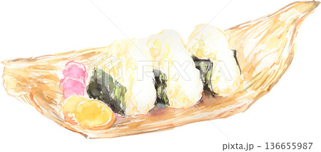 水彩で描いたおにぎりのイラスト ベクター 水彩で描いたおにぎりのイラスト ベクター 136655987