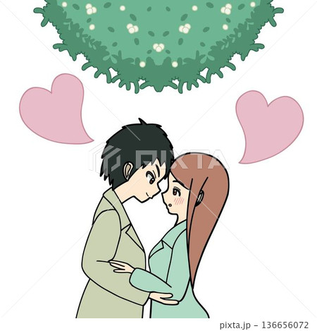 ヤドリギの下で見つめあう男女 カップル 136656072