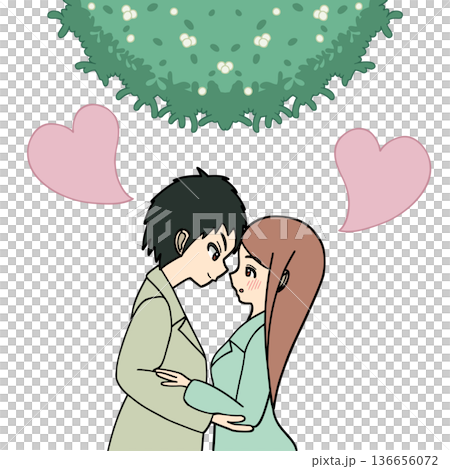 ヤドリギの下で見つめあう男女 カップル 136656072