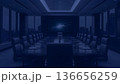 Empty Futuristic Boardroom with City Skyline View at Night 136656259