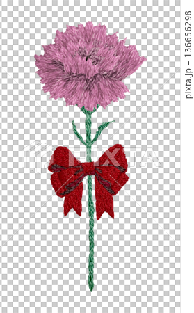 [Single Carnation] Hand-embroidered illustration material 136656298