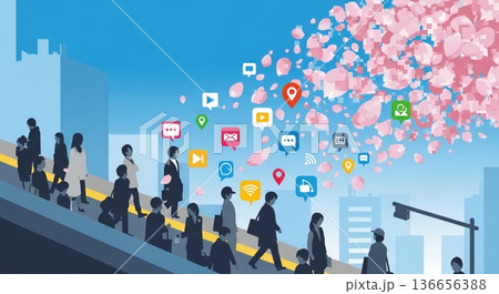 桜舞う中で繋がるソーシャルネットワーク 136656388