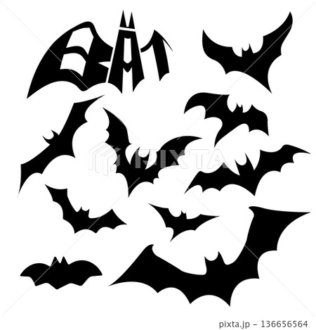 Bat Silhouette. Bat Silhouette Illustration. Bat Icon. Halloween Bat Icon. Halloween Icon. Bat Silhouette Isolated on White Background. Vector illustration. Elements for design. Flat design. 136656564