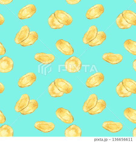 ポテトチップスのシームレスパターン　手描き水彩イラスト背景素材 136656611