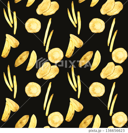 色々なじゃがいも料理のシームレスパターン 手描き水彩イラスト背景素材 色々なじゃがいも料理のシームレスパターン 手描き水彩イラスト背景素材 136656623