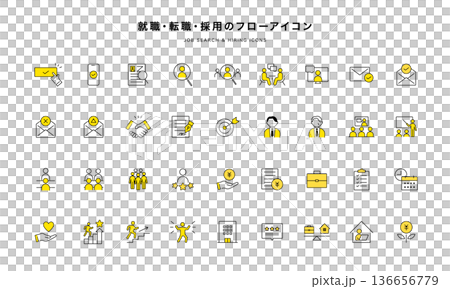 就職・転職・採用フローのビジネスアイコンセット（線画ベクター） 136656779