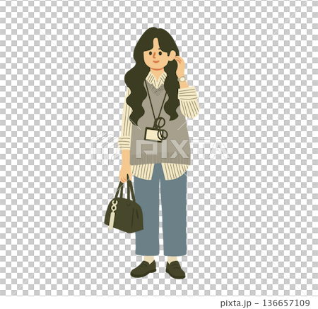 一組班族婦女的家庭服裝和身分證件。 136657109