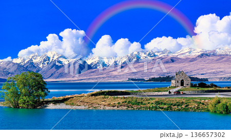 テカポ湖の良き羊飼いの教会の絶景 テカポ湖の良き羊飼いの教会の絶景 136657302